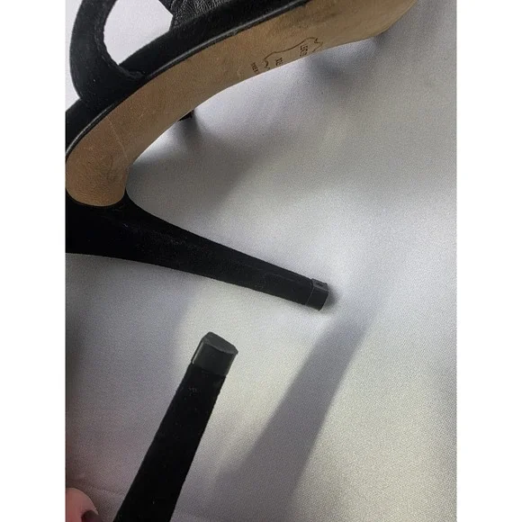 Stuart Weitzman Black Suede Frenchcuff Ankle Strap Stiletto Heels Sandals Sz 9.5
